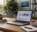 Modern small-business workspace with laptop, notebook and coffee — editorial cover for KEYTIVO Microsoft software guide
