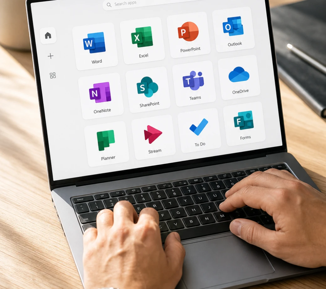 Microsoft software on laptop — digital delivery and support