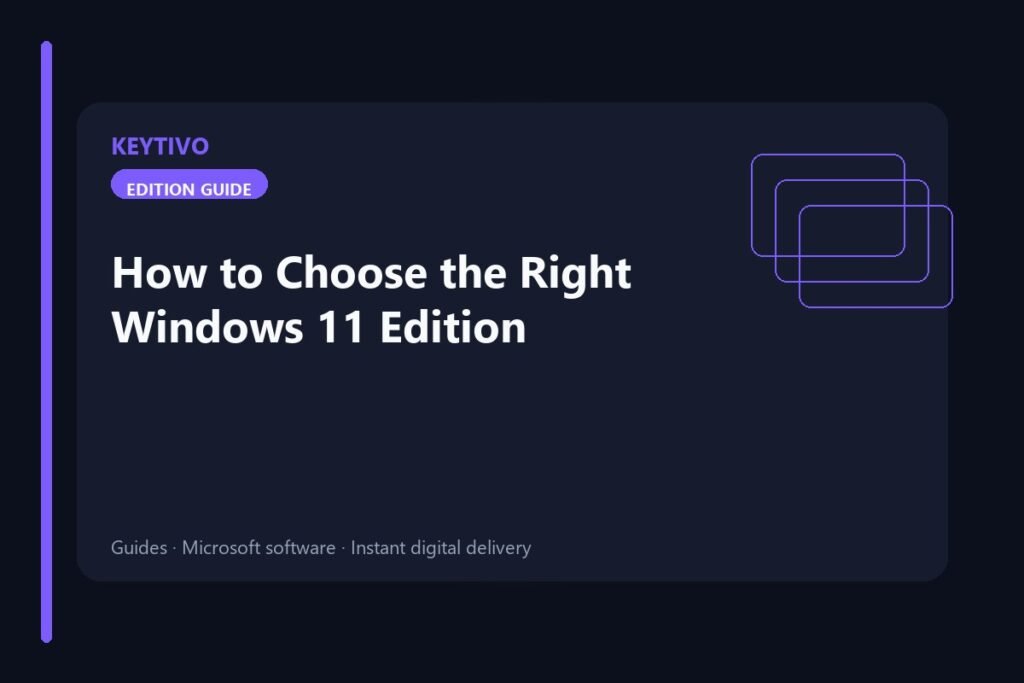 KEYTIVO guide cover: How to Choose the Right Windows 11 Edition in 2026