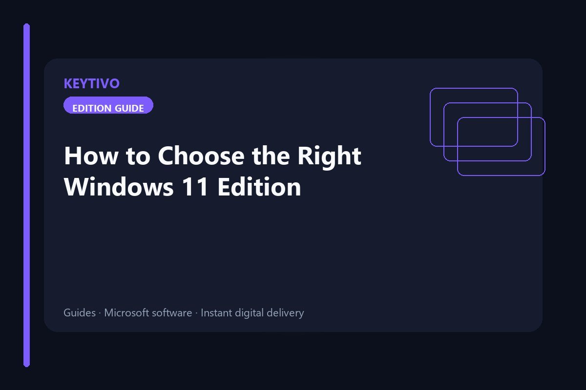 KEYTIVO guide cover: How to Choose the Right Windows 11 Edition in 2026