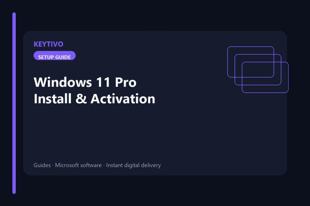 KEYTIVO setup guide cover: Windows 11 Pro installation and activation